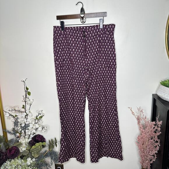 ANTHROPOLOGIE x MAEVE Naomi Linen Wide Leg Flare Pants Purple Tulip Sz 16 {3Z27} - Picture 2 of 5